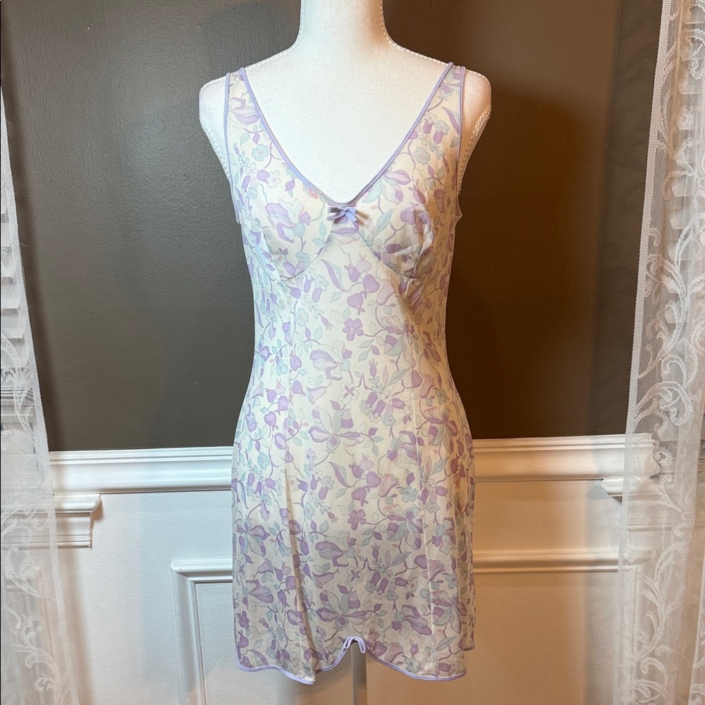 Vintage 90s Sheer Floral Slip Dress‎ Pastel Coquette S